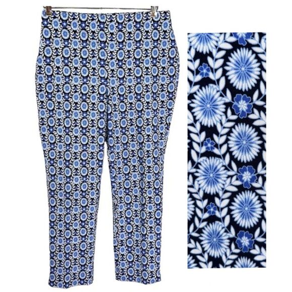 Talbots Pants - Talbots Pants Size 8 Pull On Blue Floral NWOT
